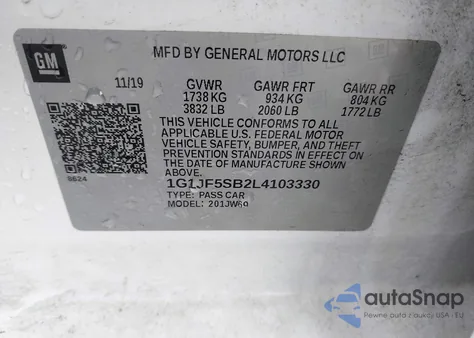 2020 Chevrolet Sonic Fwd Premier from USA, damaged, VIN 1G1JF5SB2L4103330